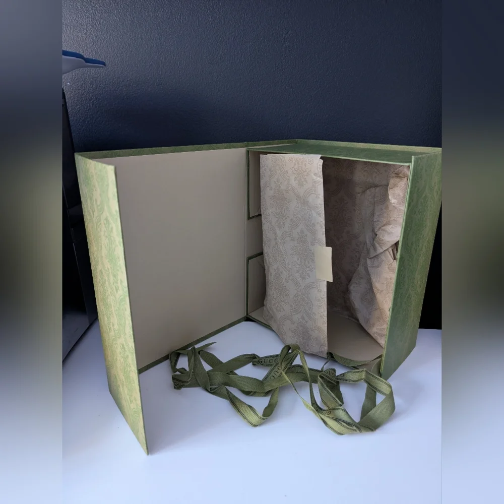 Gucci Green Paisley Gift Box, Ribbon, and Tissue Paper